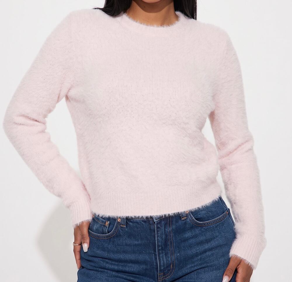 NWT Ellen Tracy Fuzzy Eyelash Mohair Knit Sweater Pastel Pink Crewneck Small